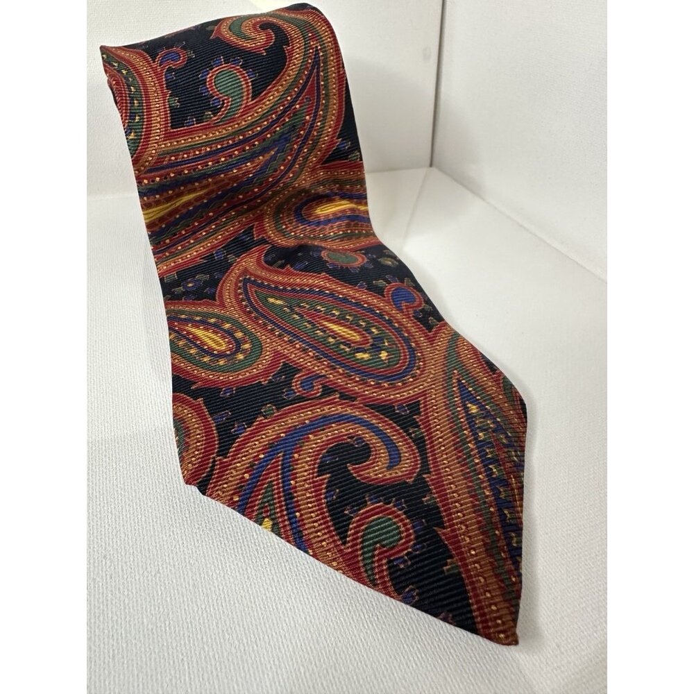Vintage Lancel Paris Paisley Pattern Brown Silk Neck Tie